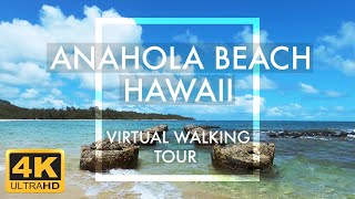 4K Anahola Beach Kauai Hawaii  Virtual Walking Tour  Relaxing Travel Simulator [upl. by Tuesday]