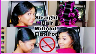 How To STRAIGHTEN HAIR Without a Flat Iron Roller Set Straightening [upl. by Naimad]