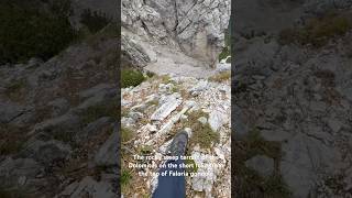 The rocky steep terrain of the Dolomites on the short hike from the top of Faloria gondola [upl. by Leban]