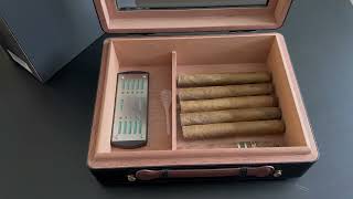 Cigar Box with Hygrometer Humidifier and Divider Glass Top Cedar Wood Sponsored Review [upl. by Dole]