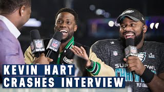 Kevin Hart Crashes Fletcher Coxs Post Super Bowl LII Interview And Its Hilarious [upl. by Amahs]