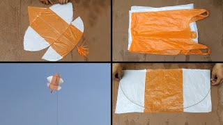 How to make Tukal kite Patang with plastic bag at home with flying test diy with polypropylene bag [upl. by Santana]