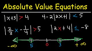 Solving Absolute Value Equations and Inequalities  Number Line amp Interval Notation  Algebra [upl. by Zeugirdor]