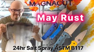 Benchmade Adira vs Spyderco Salt MKM Yipper and Bugout in 24hr Corrosion Resistance Test⁠​⁠ [upl. by Leira]