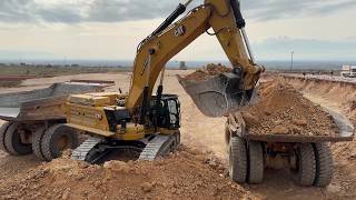 Caterpillar 395 Excavator Loading Caterpillar 777 Dumpers  Sotiriadis Construction Works  4k [upl. by Ellevehc255]