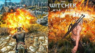 Skyrim Vs Witcher 3 Gameplay And Reaction Npc [upl. by Ronda]