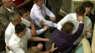 Raw Fight Breaks Out in Ukraine Parliament [upl. by Aneekat]