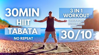 TABATA HIIT 30MIN  Full Body amp Cardio Workout  Tabata 3010 🔥NO REPEAT🔥 [upl. by Nelleoj]