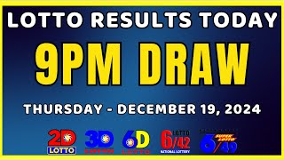 Lotto Result Today 9pm Draw December 19 2024 Thursday Ez2 Swertres Pcso live lotto [upl. by Bamford]