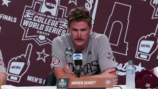 Texas AampMs Jim Schlossnagle Hayden Schott discuss CWS Game 3 loss to Tennessee [upl. by Gusty]