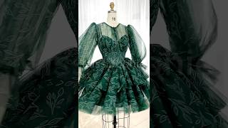 Custom orders—— corset long sleeves dark green print mini dress dress fashion sewing corset [upl. by Ardolino]