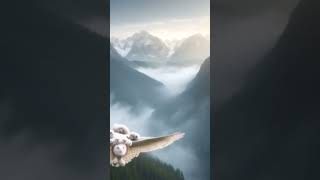 quotA magnificent snowy owl in midflight against a backdrop of lush green mountains shortvideo owl [upl. by Thisbe]