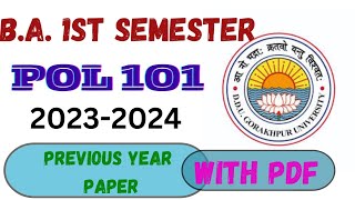 POL 101 DDU PYQ 202324  BA 1st Semester POL 101 previous year paper DDU Gkp DDU UNIVERSITY [upl. by Sophey]