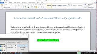 Discriminante amp Raíces de Ecuaciones Cúbicas Ejercicio Resuelto [upl. by Gridley]