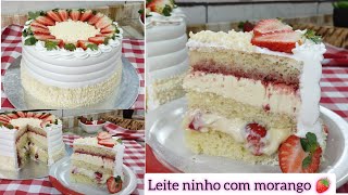 O BOLO MAIS PEDIDO DA VITRINE  LEITE NINHO COM MORANGO 🍓 PASSO A PASSO MASSA RECHEIO  DECORAÇÃO [upl. by Eiboh]