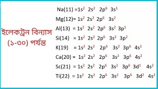 ১ থেকে ত্রিশটি মৌলের ইলেকট্রন বিন্যাস I ইলেকট্রন বিন্যাস I Electron binnas I 130 ti moular electron [upl. by Eliam]