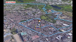 The Amazing Northampton Run 2023 fly over the halfmarathon 3D course map [upl. by Ahtnamas]