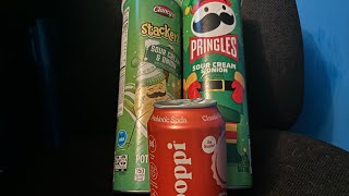 Reviewing poppi soda an test between Clancystackers  sour cream and onion vs Pringles sour cream [upl. by Rochella137]