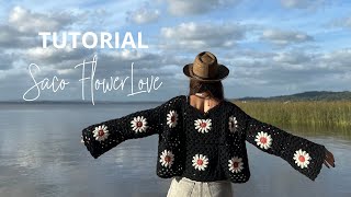 TUTORIAL SACO FLOWERLOVE A CROCHET Saco a crochet con Grannys de flores sin costuras [upl. by Nylg]