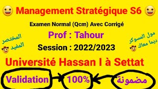 Management Stratégique S6  Examen Normal QCM Avec Corrigé  Prof  Tahour 😀  Session  20222023 [upl. by Judus]