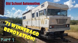 1971 Winnebago Chieftain D27 quotThe Wiener Bagelquot Renovation Part 1 [upl. by Acsirp]