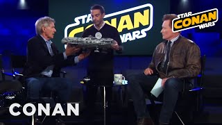 Jordan Schlansky Asks Harrison Ford To Sign His Millennium Falcon  CONAN on TBS [upl. by Ellehcar985]