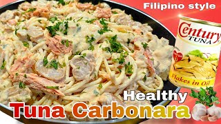 HOW TO COOK TUNA CARBONARA RECIPE WITH MUSHROOM AND CREAM FILIPINO STYLE masarap na handa sa pasko [upl. by Berg]