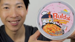 Samyang Buldak Carbonara Topokki Review Korean Spicy Rice Cakes [upl. by Ruscher23]