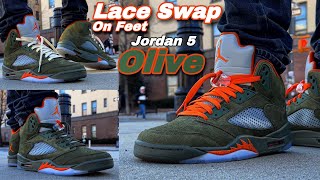 Laces Swap  Jordan 5 OLIVE  What Color Looks Better [upl. by Harwell]