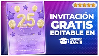 Como hacer invitacion animada de 25 años para enviar por whatsapp [upl. by Nnarefinnej542]