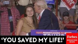 BREAKING NEWS Trump Calls Woman Who Projected Chart That Saved My Life On Stage At PA Rally [upl. by Letsyrhc]