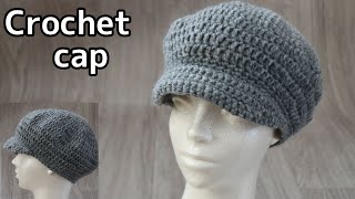 かぎ針編み【シンプルキャスケット】ワッツ毛糸 帽子 編み方 Crochet Newsboy cap [upl. by Zehc490]