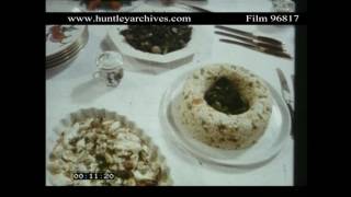 Table set with many dishes 1970s Archive film 96817 [upl. by Adneral]