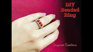 Simple amp Elegant Beaded Ring Square Stitch DIY Beaded Ring [upl. by Almeida]