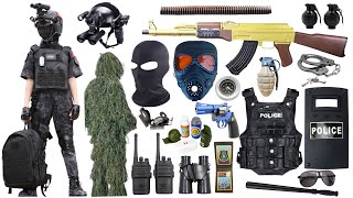 Special police weapon toy set unboxing AK47 automatic rifle sniper rifle bomb dagger gas mask [upl. by Yaniv497]