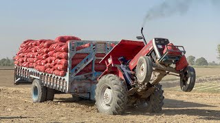 Mf 375 s heavy ￼ load trailer ￼😱very dangerous😨😰performance mf 375 s very heavy load potato ￼ [upl. by Stoneham]