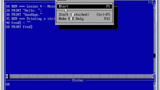 The basics of QBasic  Lesson 4 Concatenating strings and tidying up output [upl. by Annaxor]