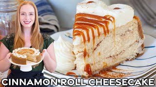 Cinnamon Roll Cheesecake w Caramel amp Cream Cheese Frosting [upl. by Nosam805]