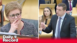 Blazing row over ferries scandal between Nicola Sturgeon and Douglas Ross [upl. by Hakilam]