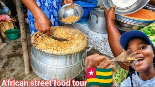 TRADITIONAL TOGOLESE GHANAIAN STREET FOOD TOUR AFLAO PART 2 [upl. by Eisoj]