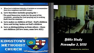 Kingstown Methodist Church Bible Study Tuesday November 03 2020 [upl. by Nnahgaem]