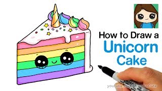 How to Draw a Unicorn Rainbow Cake Slice Easy and Cute [upl. by Alleuqahs]