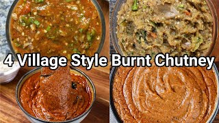 4 Village Style Burnt amp Roasted Chutney recipes for Rice Dosa amp Idli  Charcoal Flavored Chatni Dip [upl. by Anyd670]