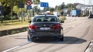 BMW M5 F10 with Akrapovic Exhaust System  Powerslides amp Accelerations [upl. by Nealson695]