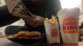 Burger king’s fish sandwich combo with the drink being coke onion rings and Hershey’s pie Mukbang [upl. by Pomfrey]