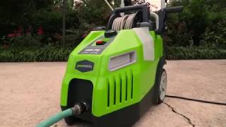 Greenworks 1950 PSI 13 Amp 12 GPM Pressure Washer with Hose Reel GPW1950 [upl. by Aibun]