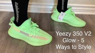 Yeezy Boost 350 V2 Glow On Feet  Sizing 5 ways to style and glow in the dark test [upl. by Aneral]