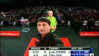 2011 PDC  WDC van Gerwen vs Suljovic 3  4 [upl. by Anyr684]