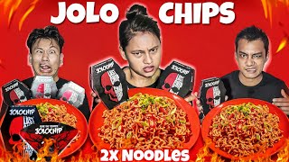 JOLO CHIPS WITH 2X 🥵 NOODLES CHALLENGE  EXTREME SPICY 🥵 FOOD EATING [upl. by Feldstein]