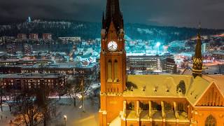 Winter Night In Sundsvall  4K droneflight [upl. by Hailey635]